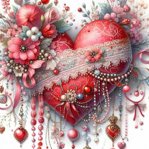 40 Bilder Fancy Herzen in Pink und Rot Bilder Digitale Kunst druckbare Sofortiger digitaler Download Vintage Scrapbooking Journaling Kartenherstellung