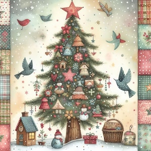 50 Bilder Whimsical Calico Weihnachtsbaum Bilder Digitale Kunst druckbare Vintage Bilder Digitals Scrapbooking Journaling Card Making