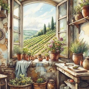 40 afbeeldingen Toscane keukenraam Digitals Digitale kunst Kit Aquarel Digitals Vintage Digitals Scrapbooking Journaling Kaarten maken