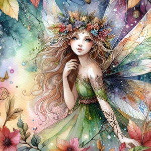 60 imágenes Hada del bosque: Imágenes JPG Kit digital Arte digital Acuarelas digitales Fantasía digitales Scrapbooking Diario Fabricación de tarjetas imagen 4