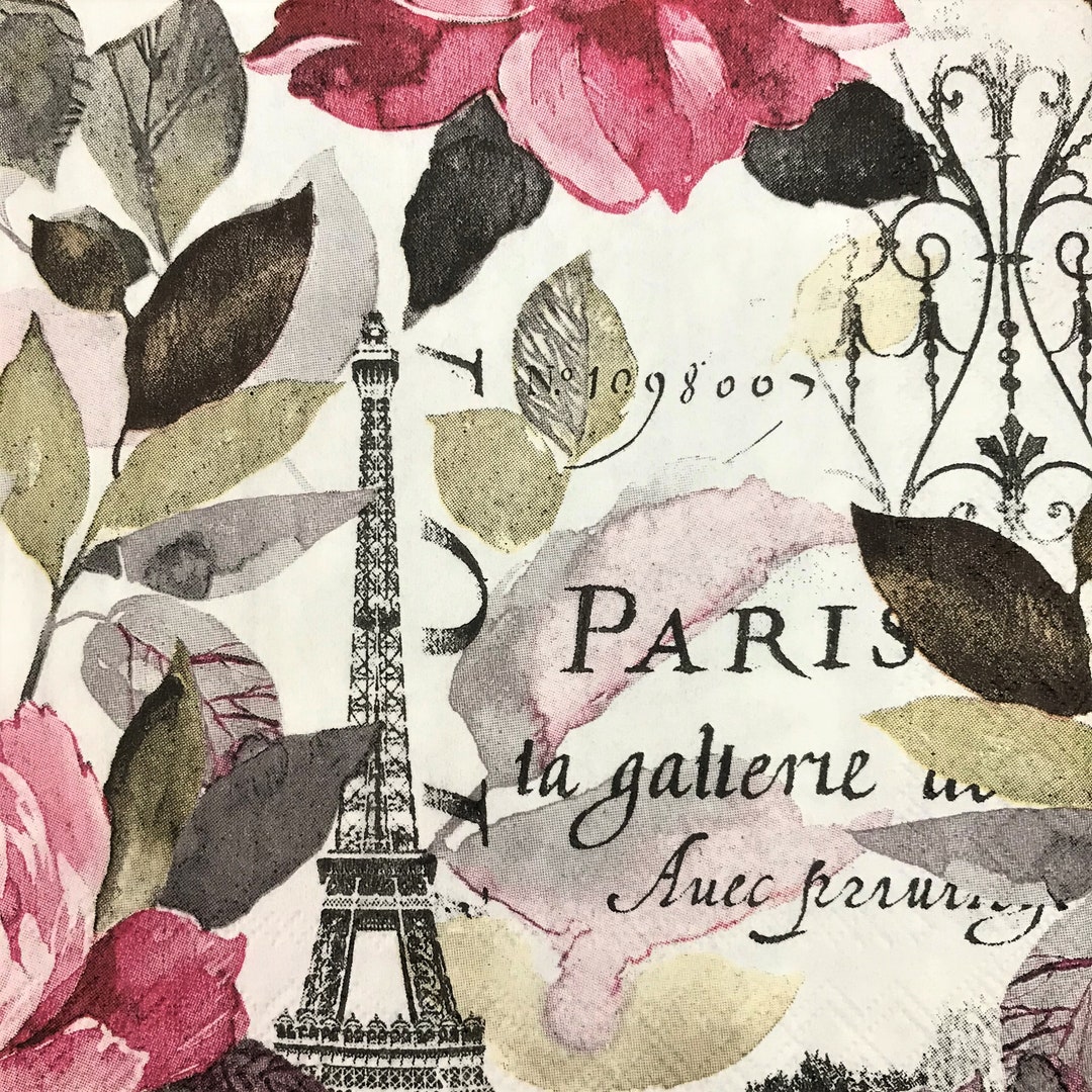 Decoupage Napkin 5 X 5 Paris Roses Etsy