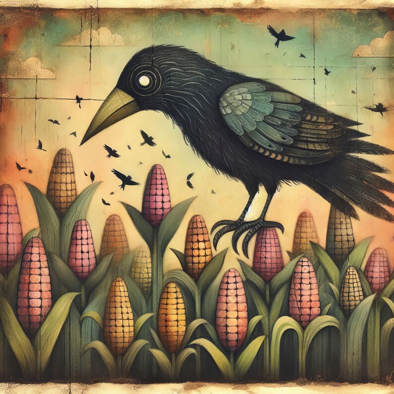 Crow Withcorn 55 Images Crow in Cornfield: Digital Art, Instant Digital Download ...