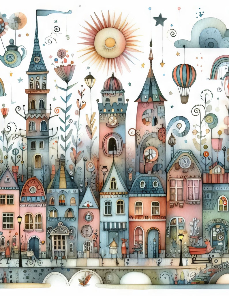 55 Images Whimsical City Images Digital Art Printable Instant Digital ...