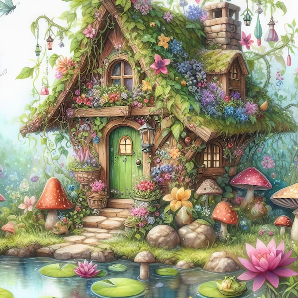 Digital Kit 55 Whimsical Fairy House Images Digital Art Printable Kit Instant Digital Download Vintage Images Digitals Vintage Digitals