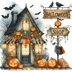 50 images Halloween Shop Images Art numérique Kit imprimable Téléchargement numérique instantané Scrapbooking Journalisation Fabrication de cartes Artisanat