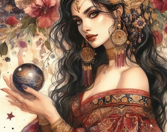 64 imágenes de Mujer gitana: Arte digital, descarga digital instantánea, álbumes de recortes, diarios, creación de tarjetas, caprichoso, fantasía.