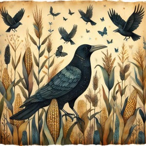 Crow Withcorn 55 Images Crow in Cornfield: Digital Art, Instant Digital Download ...