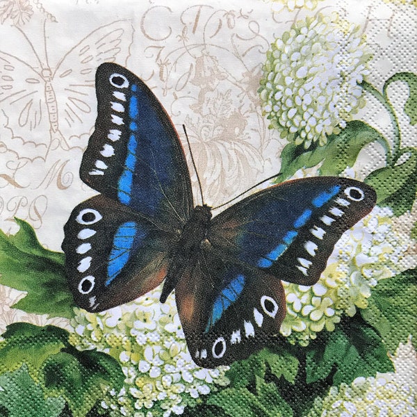Decoupage Napkin, 5" x 5", Big Butterfly, Scrapbooking, Collage Napkin, Journal Art, Sunflowers, Junk Journal Embellishment, Tissue Art C134