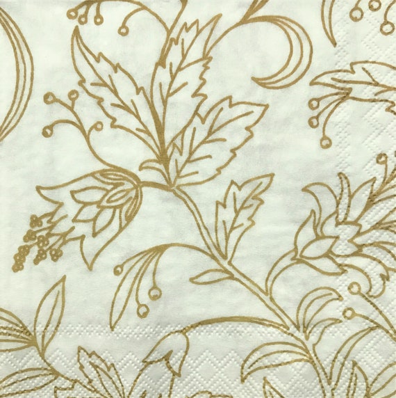 Golden Flowers Scrapbooking 5 x 5 C353 Tissue Art Decoupage Napkin Junk Journals Journal Art Collage Paper Guest Napkin