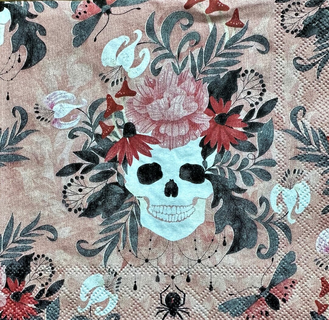Decoupage Napkin, 5 X 5 Sugar Skull on Pink Napkin, Decoupage Napkins