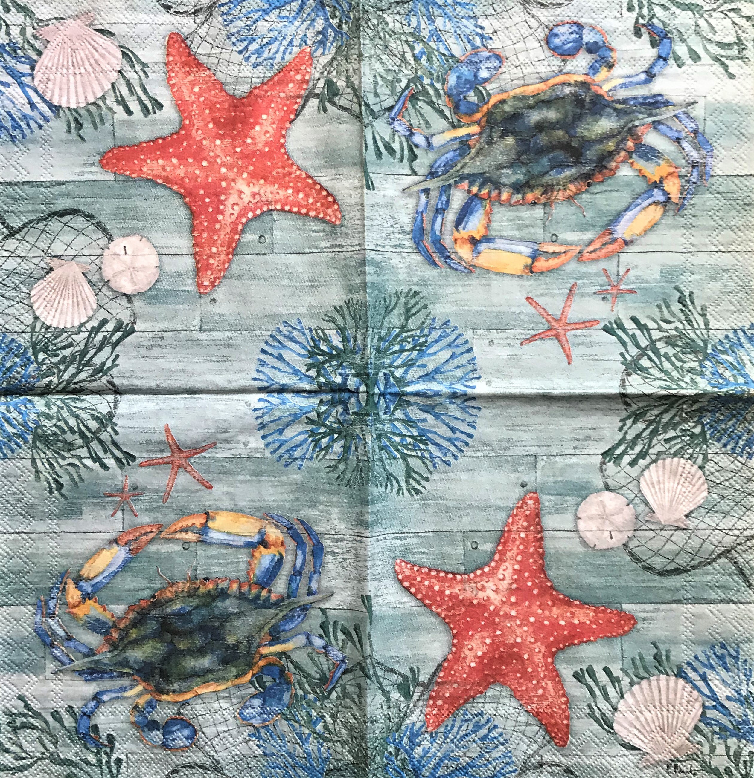 Decoupage Side Lamp With Starfish Pattern