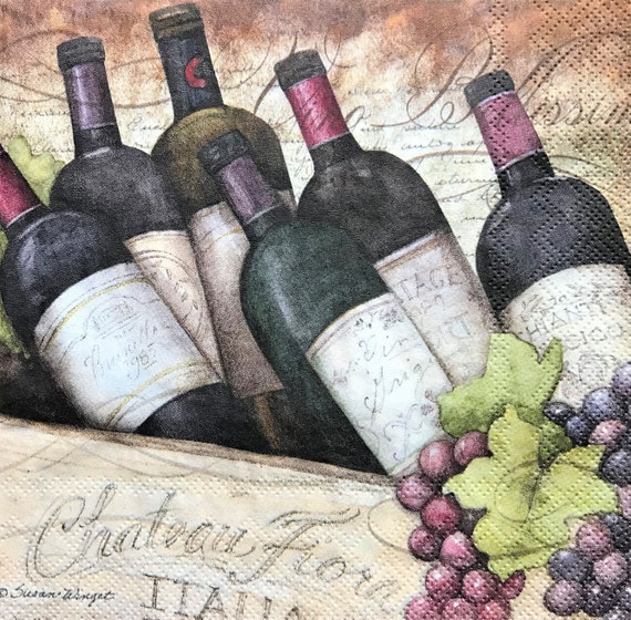 Decoupage Napkin 6.5 X 6.5 Wine Bottles and Etsy