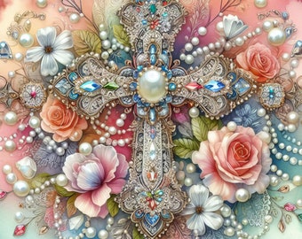 44 images Jeweled Cross: Digital Art, Printable Download, Vintage Images, Scrapbooking, Journaling, Card Making
