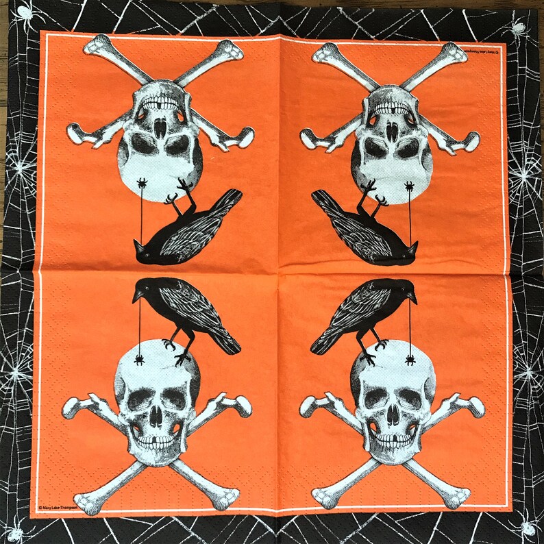 Journal Art Scrapbooking C28 Decoupage Art Tissue Art Junk Journals Collage Paper Gothic Skull with Raven Decoupage Napkin 5 x 5