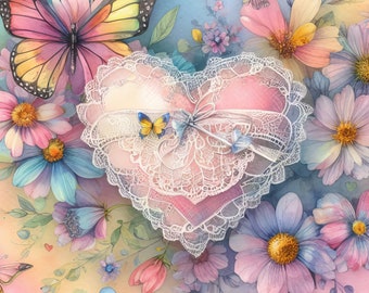 27 images Hearts and Flowers: Digital Art, Printable Download, Valentine, Hearts, Scrapbooking, Journaling, Card Making