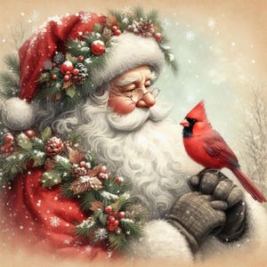 50 Imagens de Papai Noel e Cardeais #2 Arte Digital Download Digital Instantâneo Imagens Vintage Scrapbooking Diário Criação de Cartões Natal