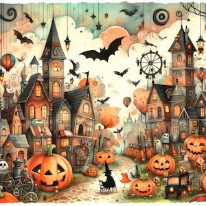 58 Bilder Wunderliche Halloween Stadt Bilder Digitale Kunst Druckbare Kit Sofortiger digitaler Download Scrapbooking Journaling CardMaking