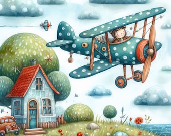 55 images Whimsical Airplane: JPEG Images, Digital Art, Printable Instant Digital Download, Journaling, Card Making, Posters