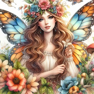 60 imágenes Hada del bosque: Imágenes JPG Kit digital Arte digital Acuarelas digitales Fantasía digitales Scrapbooking Diario Fabricación de tarjetas imagen 6