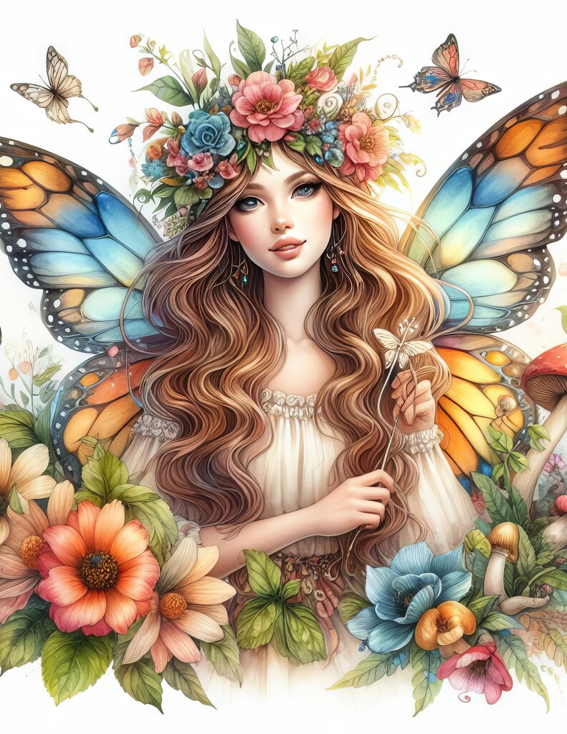 60 imágenes Hada del bosque: Imágenes JPG Kit digital Arte digital Acuarelas digitales Fantasía digitales Scrapbooking Diario Fabricación de tarjetas imagen 6