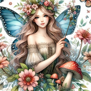 60 imágenes Hada del bosque: Imágenes JPG Kit digital Arte digital Acuarelas digitales Fantasía digitales Scrapbooking Diario Fabricación de tarjetas imagen 8