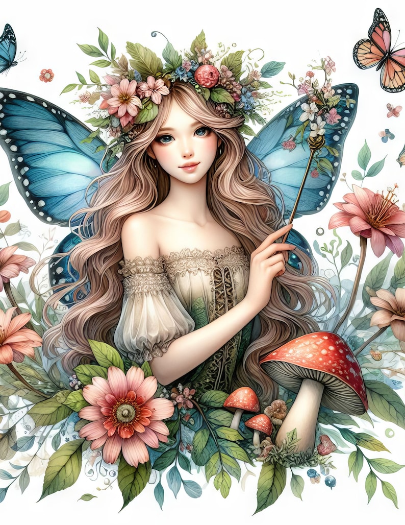 60 imágenes Hada del bosque: Imágenes JPG Kit digital Arte digital Acuarelas digitales Fantasía digitales Scrapbooking Diario Fabricación de tarjetas imagen 8