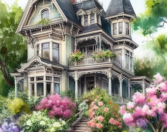 21 images Majestic Victorian Watercolor Houses Digitals Digital Art Victorian Digitals Set 1 Scrapbooking Journaling Card Making