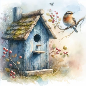 55 images de cabane à oiseaux colorée rustique, kit imprimable d'art numérique, téléchargement numérique instantané, scrapbooking, journalisation, fabrication de cartes