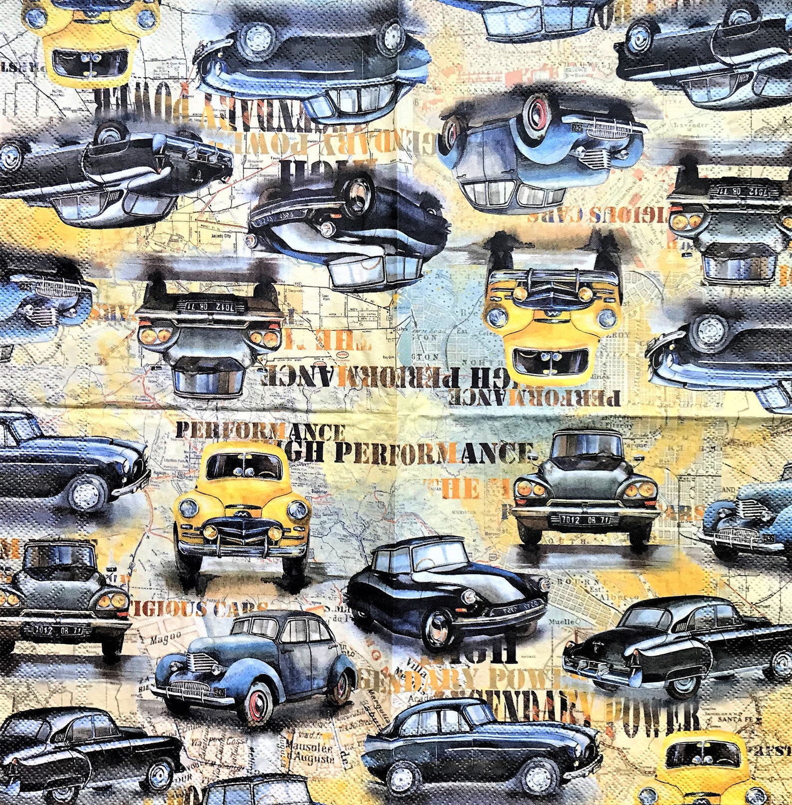 Decoupage Napkin 6.5 X 6.5 Vintage Cars Guest - Etsy