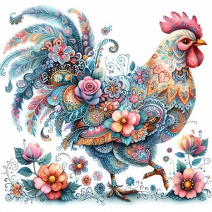51 images de poulets Paisley Images Images haute résolution Art numérique Imprimable en téléchargement numérique instantané Fabrication de cartes Scrapbooking
