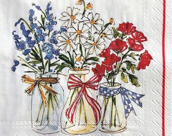 Decoupage Napkins, 5" x 5", Wildflower Bouquets Napkin, Decoupage Napkin, Collage Napkin, Patriotic Napkin, Collage Paper, Tissue Art, C200