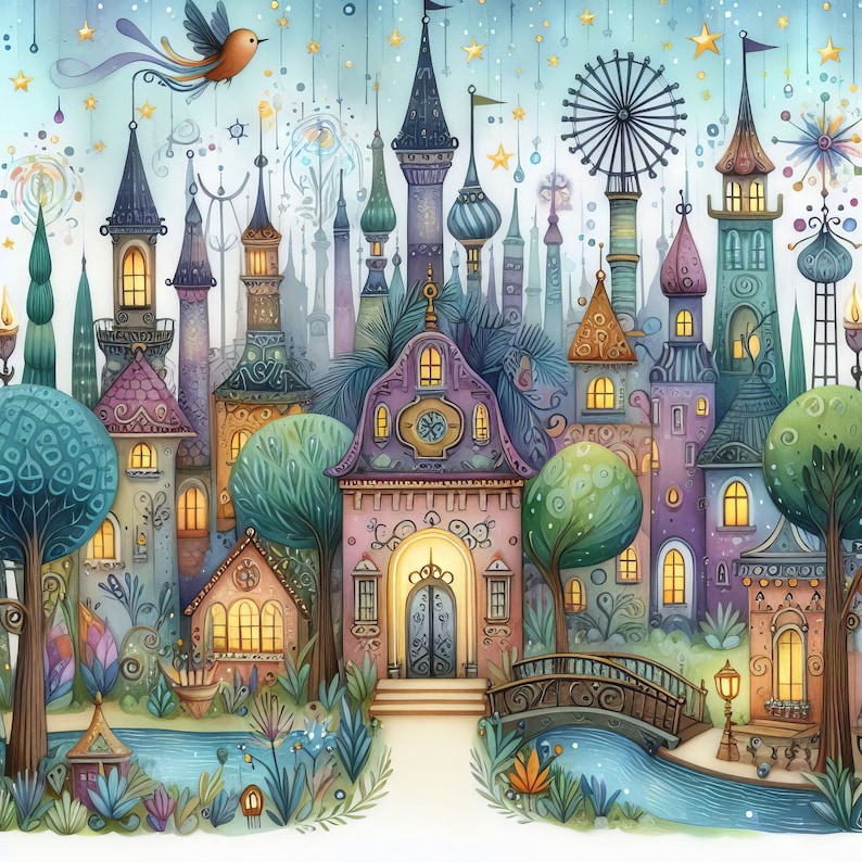 55 Images Whimsical Magical City: Digital Art, Printable Download ...