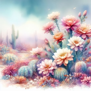 Images de cactus du désert en fleurs, art numérique imprimable, téléchargement numérique instantané, scrapbooking, fabrication de cartes, papier journal