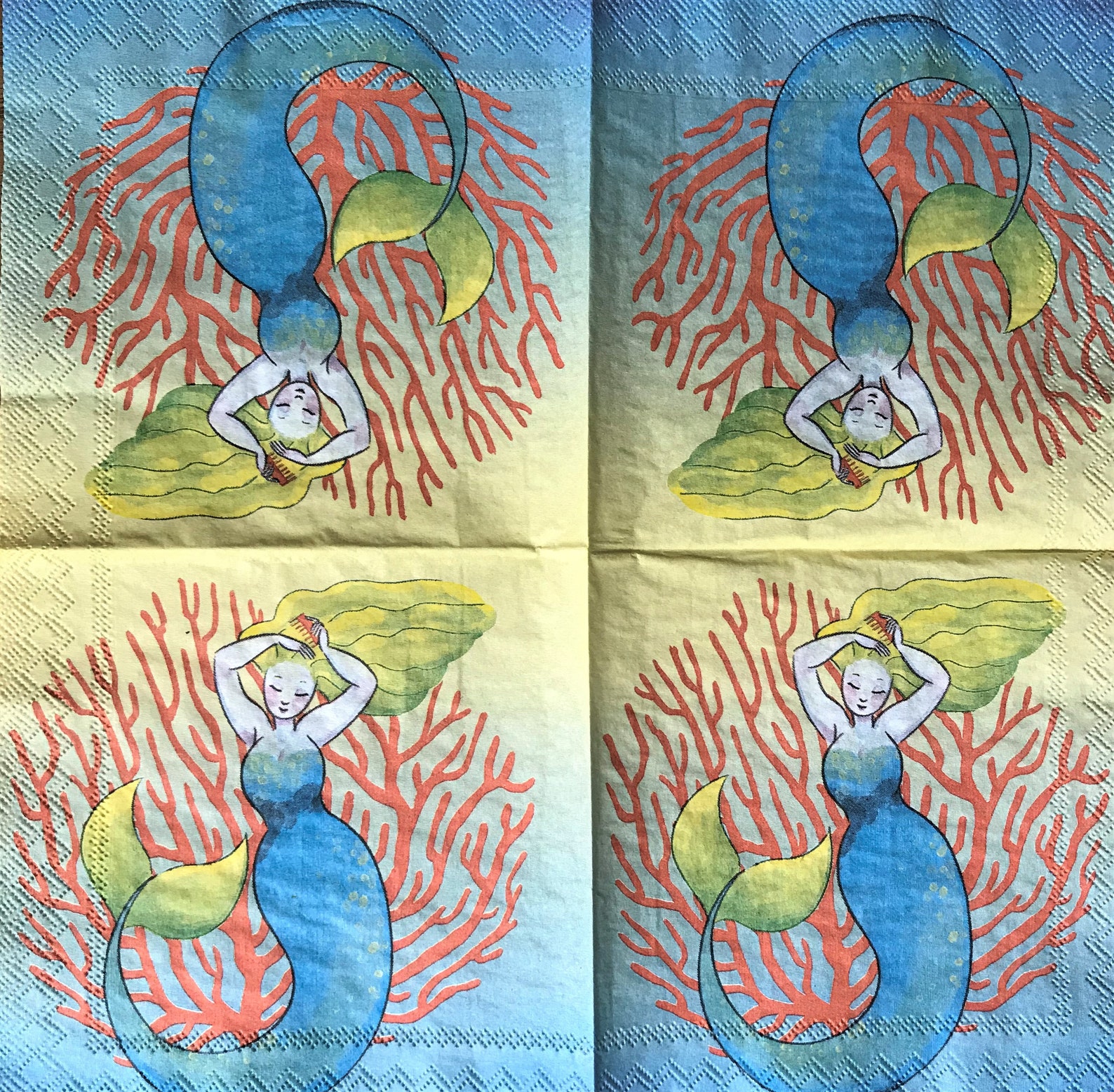 Decoupage Napkin 5 x 5 Golden Mermaid Etsy