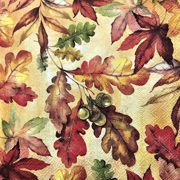 Decoupage Napkins, 5"x 5", Autumn Leaves and Acorns Napkin, Decoupage Napkin, Fall Napkin, Junk Journals, Collage Paper, Journal Art, C307