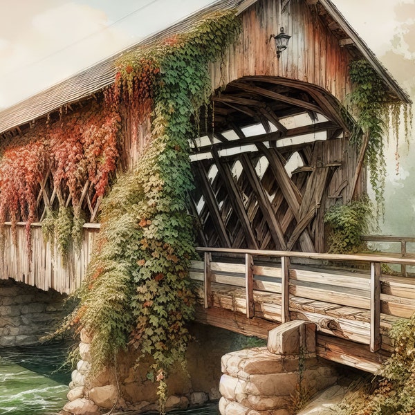 Digital Kit 50 Covered Bridge Images Digital Art Printable Kit Instant Digital Download Western Images Vintage Digitals