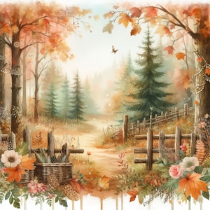 50 images Autumn Forest Charm Images Digital Kit Digital Art Printable Kit Instant Digital Download Scrapbooking Journaling Card Making