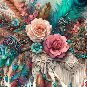 43 imágenes Kit de arte digital imprimible con imágenes de collage boho Descarga digital instantánea Imágenes boho Scrapbooking Diario Fabricación de tarjetas