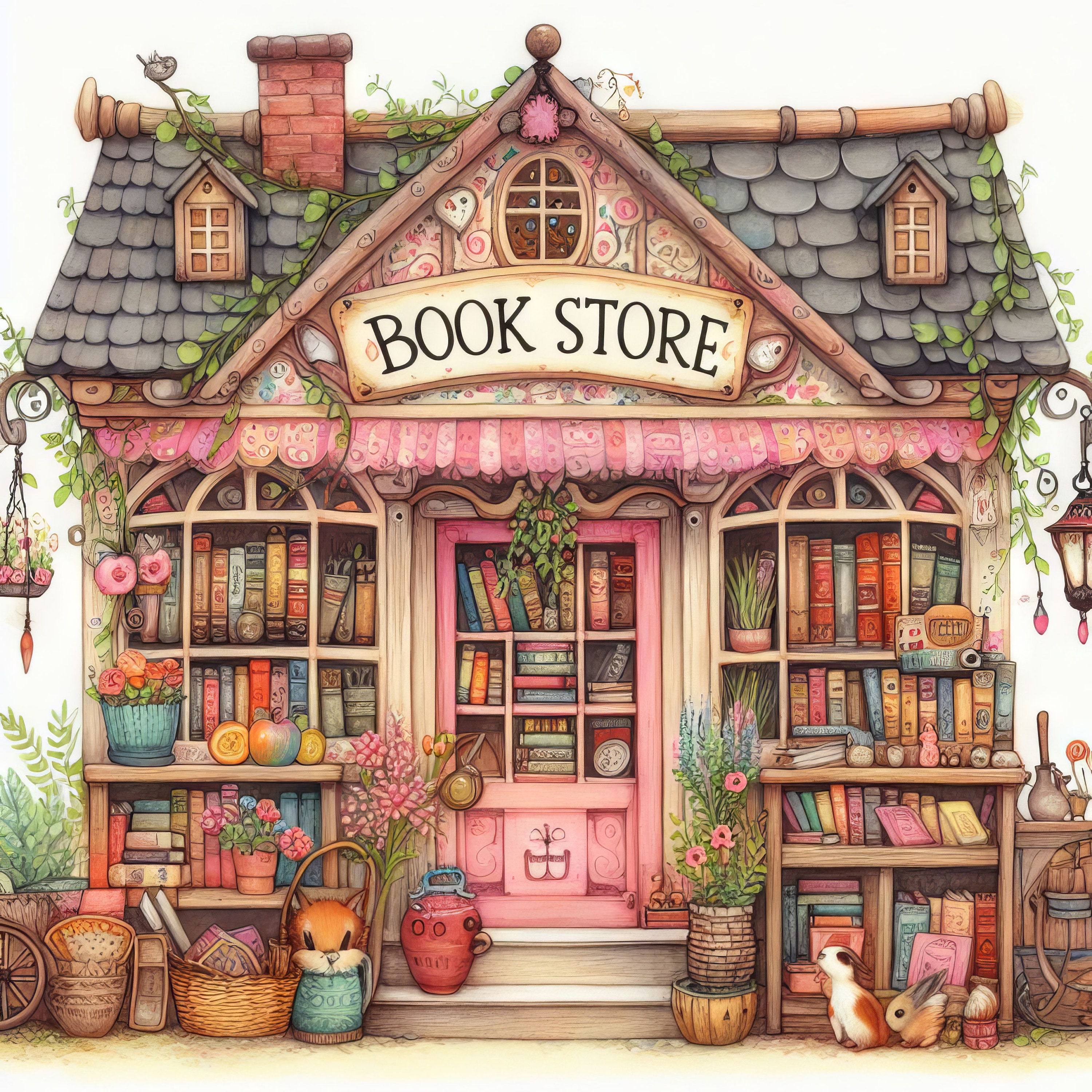 55 Images Whimsical Book Store Images Digital Art Printable Instant ...