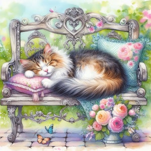 50 immagini Gatto addormentato sulla panchina: immagini JPG Arte digitale Stampabile Download digitale istantaneo Scrapbooking Journaling Card Making