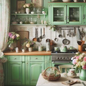 40 Images Retro Green Kitchen Images Digital Art Printable Kit Instant ...
