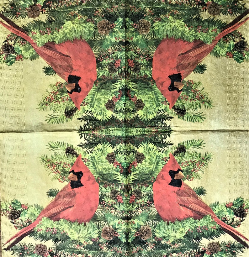 Red Cardinal Decoupage Art Scrapbooking Tissue Decoupage Collage Paper Junk Journals Decoupage Napkin 062 6.5 x 6.5 Journal Art