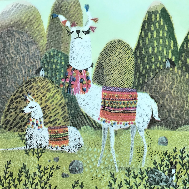 Junk Journals Journal Art Collage Paper 5 x 5 Scrapbooking Decoupage Napkin C84 Tissue Art Fancy Llamas Guest Napkin
