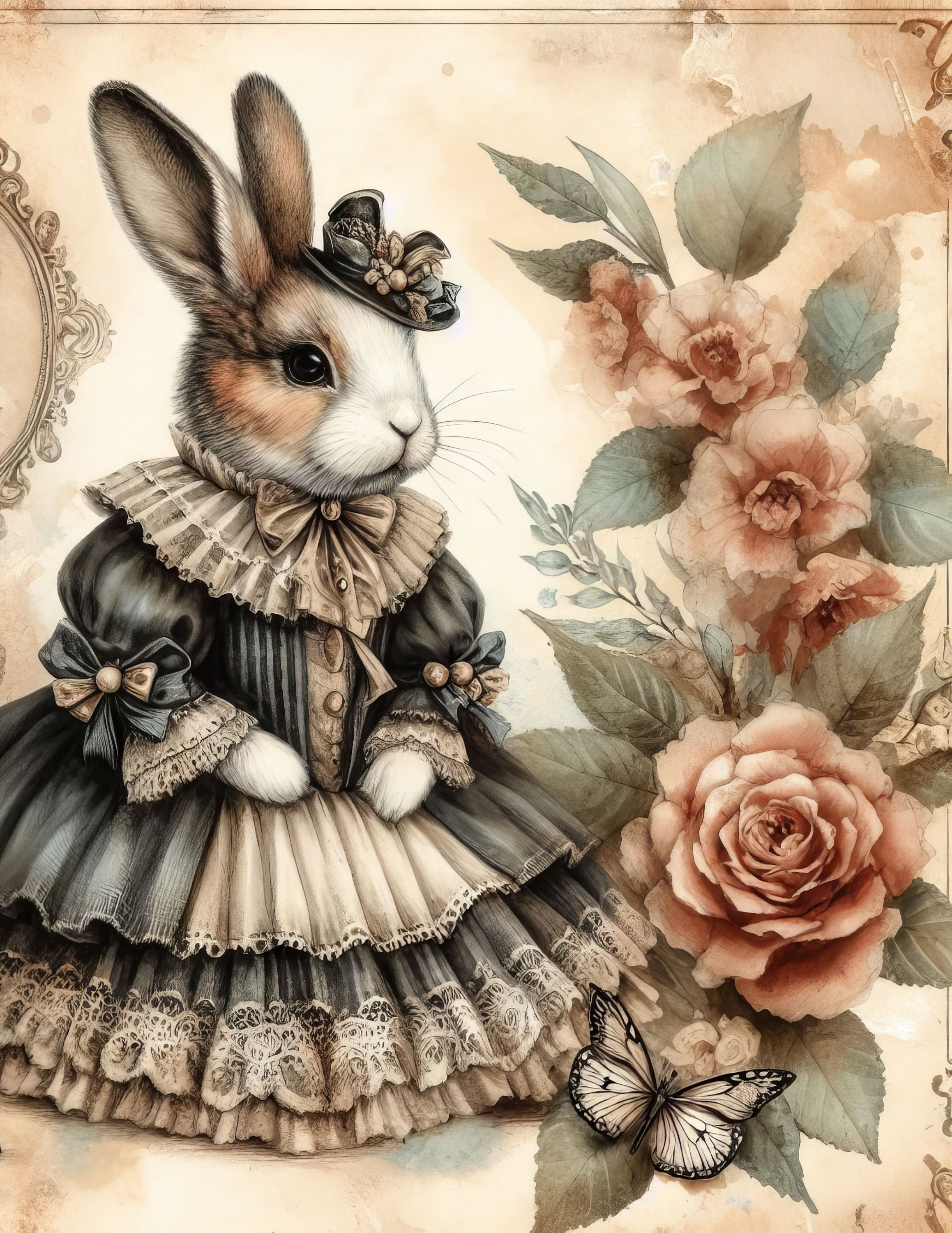 40 Images Victorian Bunny: JPEG Images, Digital Art, Printable Instant ...