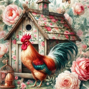 50 imágenes de elegantes gallineros, imágenes de arte digital imprimibles, descarga digital instantánea, gallos digitales, álbumes de recortes, diarios, creación de tarjetas