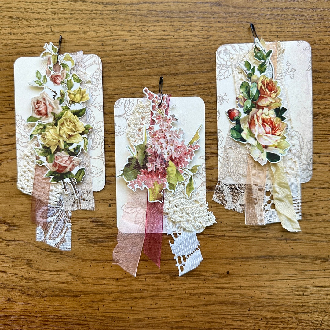 Set of 3 Handmade Ephemera Journal Tags Journal Ephemera Etsy