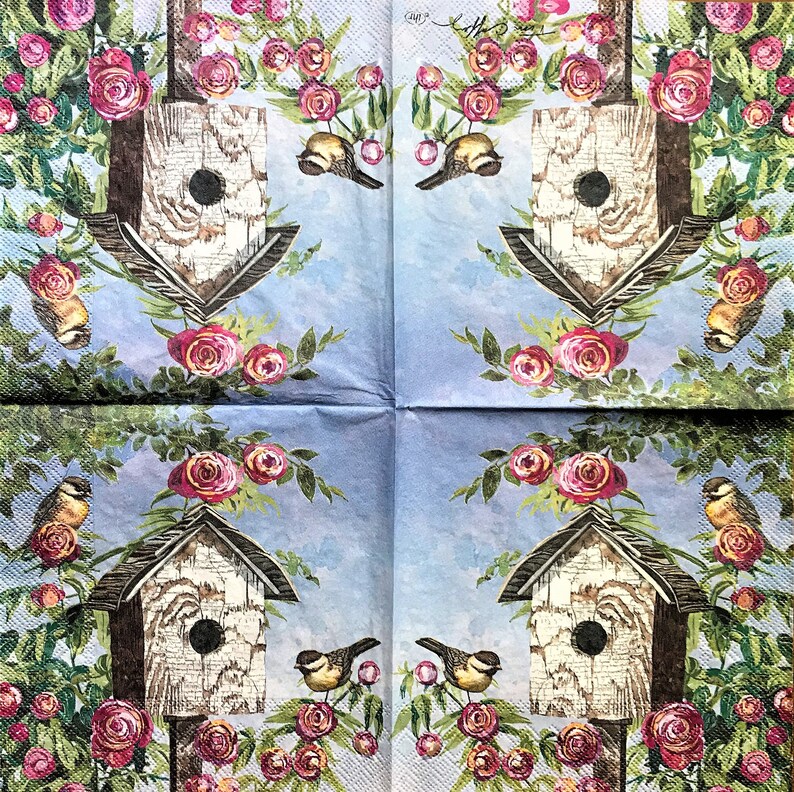 Decoupage Napkin 6.5 X 6.5white Birdhouse Etsy
