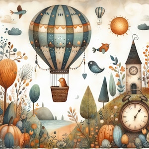 60 images Images de montgolfières fantaisistes Kit de téléchargement numérique instantané d'art numérique, kit de scrapbooking, journalisation, fabrication de cartes