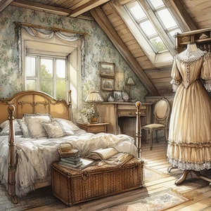 50 immagini Immagini di camere da letto in soffitta Arte digitale Stampabile Download digitale istantaneo Portico Vintage Digitali Scrapbooking Journaling Creazione di biglietti