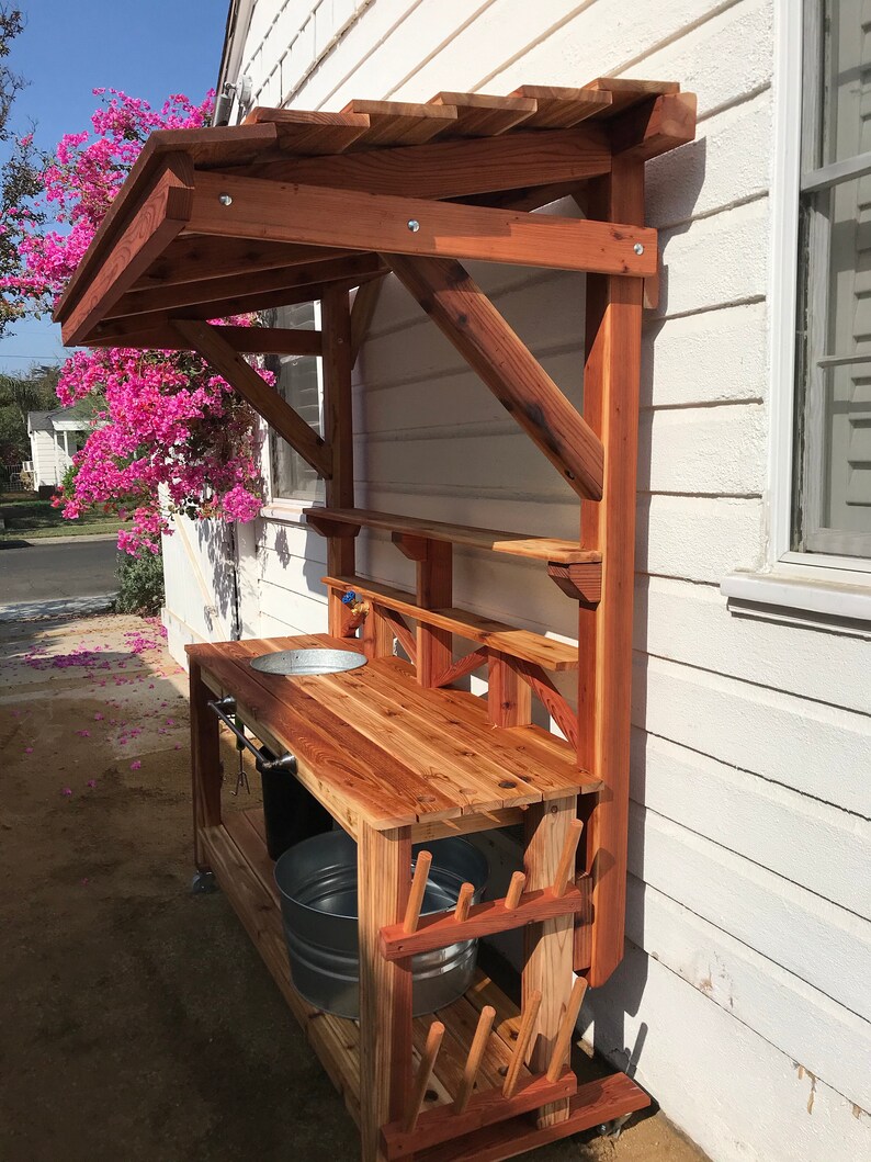red cedar potting bench on Potting Bench With Canopy Etsy